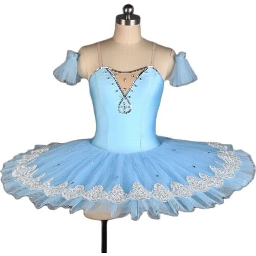 All For Dance 2019 New Blue Spandex Bodice With White Trim Ballerina Pre-professional Pancake Tutu Ballet Dance Costume