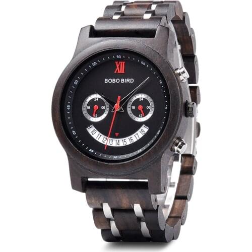 BOBO BIRD Men Watches Wood Strap Date Display Couple Watches Waterproof Anniversary Gift In Paper Box