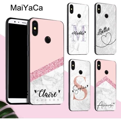 Pink Marble PERSONALISED initial name Case For POCO X3 F2 Pro Case For Redmi Note 8 Pro 8T 7 9 9S 9A 9C For Mi Note 10 Lite A3
