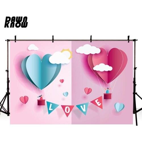 DAWNKNOW Valentines Day Photography Background Pink Blue Heart Backdrops Love Wedding Photocall Photo Studio lv323