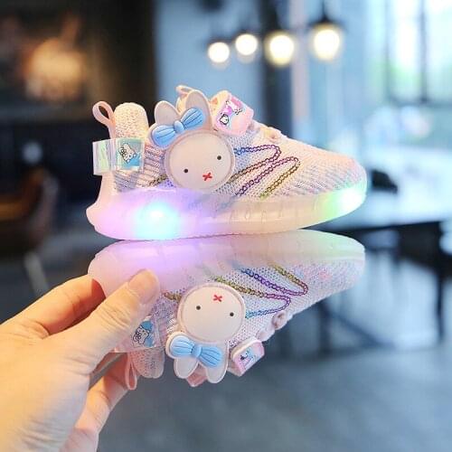 Children Casual Running Shoes Kids Light LED Boys Girls Sneakers 2021 Spring Cartoon Sport Shoes Fashion Rabbit Baby Shoes DX005