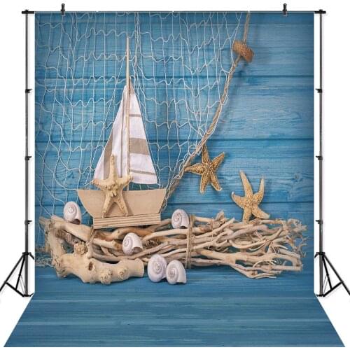 NeoBack Blue Tone Newborn Baby Seashell Sailing Photo backgrounds Vinyl Digital Printed Studio Photography Backdrops P1327