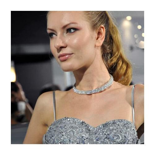 Hot Sale New Fashion Wedding Birthday Jewelry,Silver Plated Crystal Rhinestone Collar Necklace Bib Choker Necklaces For Women P0