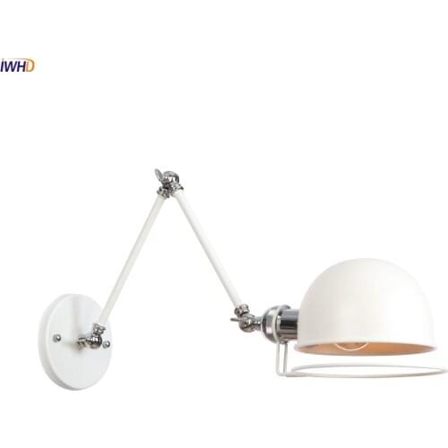 IWHD White Retro LED Wall Lamp Beside Bedroom Living Room Adjustable Swing Long Arm Wall Light Fixtures Home Lighting Luminaire