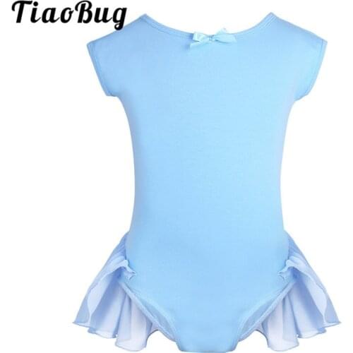 TiaoBug Children Girls Cotton Chiffon Raglan Cap Sleeves Dance Wear Gymnastics Ballet Leotard Bodysuit Kids Stage Dance Costume