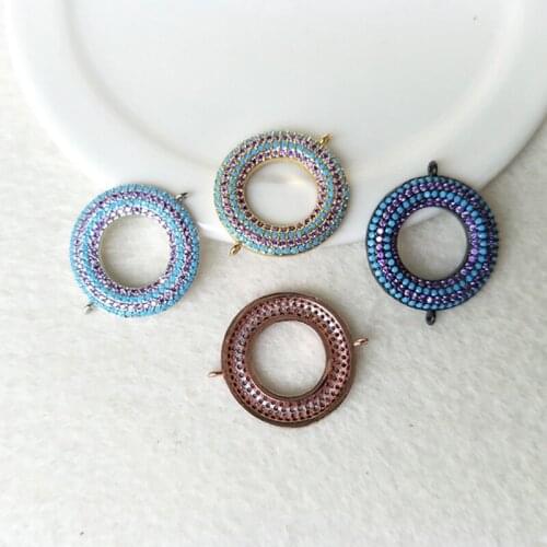 5 Pieces Turkish Style Double Bails Round Connector Micro pave CZ blue zircon Charms DIY Bracelet necklace Jewelry Finding C107