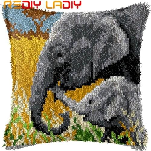 Latch Hook Cushion Elephant Love Pillow Case Acrylic Yarn Sofa Pillow Pre-Printed Color Canvas Crochet Cushion Cover Art & Craft