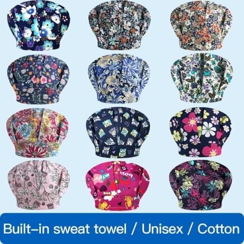 Lab dustproof pet shop Scrubs caps Cartoon print Elastic adjustable work caps beauty salon work fluffy caps For long hair unisex