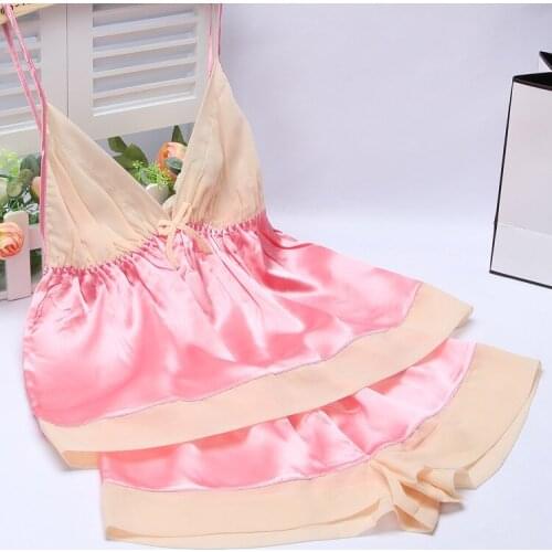 Best Selling womens Pajama Set Free Shipping two-pieces Deep v-neck Suspender Nightgown + Short Pants Silk Summer Sleepwear Set