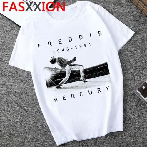 Freddie Mercury T Shirt Men Hip Hop 2020 Harajuku Tshirt The Queen Band Graphic Tees Men Fashion 90s Top T-shirt Male