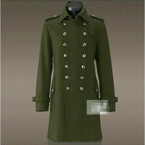 Mens Military Wool Blend Outerwear Double Breasted Trench Long Coat Overcoat Jacket Thick Warm Parkas Windproof