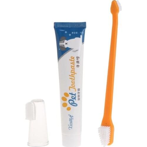3 Pcs Pet Toothpaste Toothbrush Set Teeth Hygiene Oral Care Kit Cat Dog Puppy Cleaning Supply