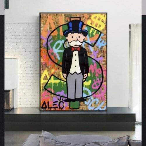 Cuadros The Wall Art Postes and Print Alec Monopoly Graffiti Art Painting on MONOPOLY DOLLAR SIGN STATUE Modern Wall Art Picture