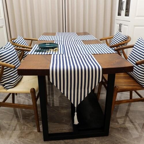 Blue Stripe Table Runner Mat Cushion Geometric Patterns Soft Comfortable For Home Table Outdoor Wedding Party Table Runners