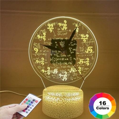 Mathematical Formula Desktop LED Desk Clock 3D Gift Bedside Lamp Larm Clocks for Bedroom Decor Night Light with 7 Color Touch