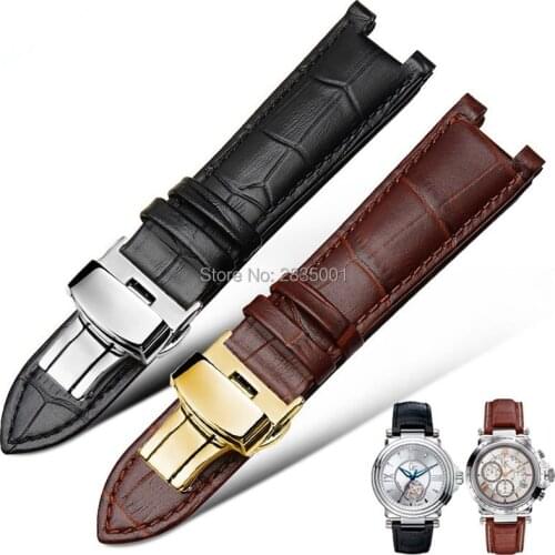 New Genuine LeatherWatchband Concave Mouth 22*13mm Black/Brown Bracelet with Push-button Clasp For GC Watches Free Shipping MEN