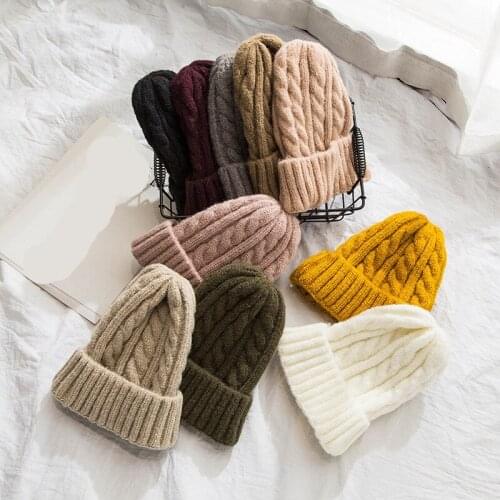 New Candy Colors Knitted Hats For Women Style Twist Woolen Beanie Hat Autumn And Winter Female Cap Keep Warm Winter Hat