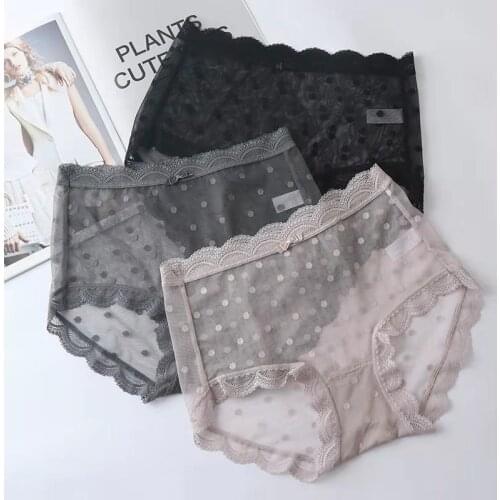 New Style Womens Underwear Sexy Lace Panties Fashion Transparent Dot Briefs Mid Waist Seamless Underpants Female Lingerie