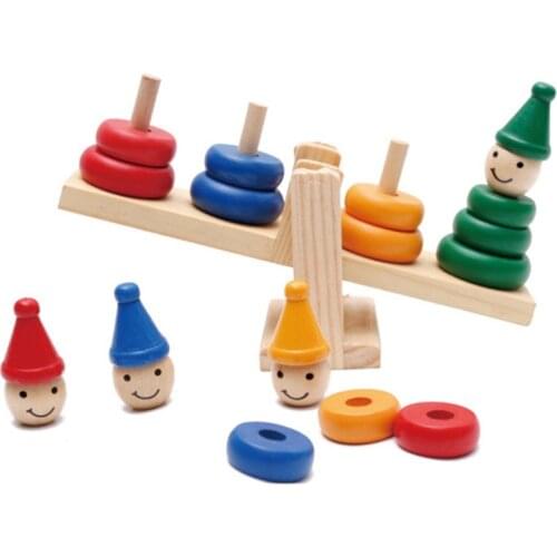 New Montessori Wooden Clown Rainbow Stacker Seesaw Balance Scale Board Balancing Game Kids Early Education Toys Children Juguete