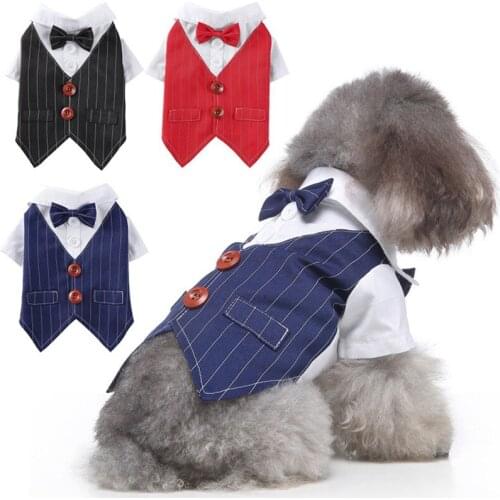 Formal Dog Tuxedo Clothes Wedding Pet Dog Suit Costume Bow Tie Stripe Gentleman Pet Clothes For Small Dogs Pug French Bulldog