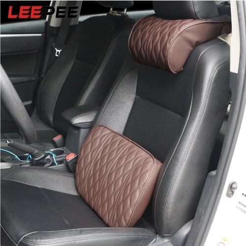 LEEPEE Lumbar Cushion Relieve Pain Leather Embroidered Auto Neck Rest Headrest Cushion Pillow Memory Foam Car Headrest Pillow