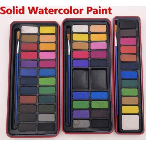 12/18/24Colors Professional Solid Watercolor Paints Paint Box with Paintbrush Bright Color Portable Sketch Color Art Tool
