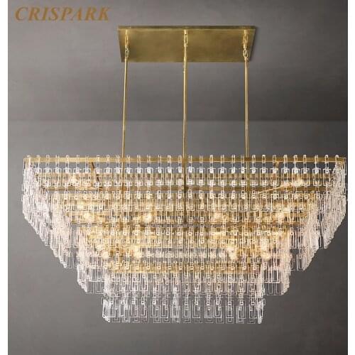 Modern Luxury Golden Metal Chandelier Lighting LED Vintage Marignan Rectangular Interior Suspended Hanging Lamp for Living Room