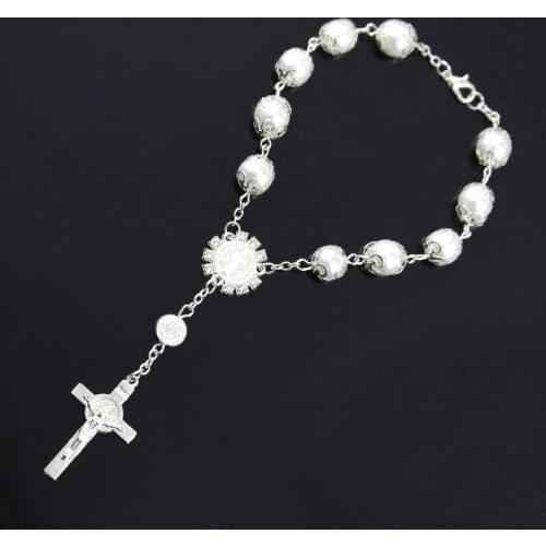 Religious Bracelet White Glass Pearl Imitation Rosary Childrens Communion Babys Baptism Bracelet Favors Catholic Mini Rosary