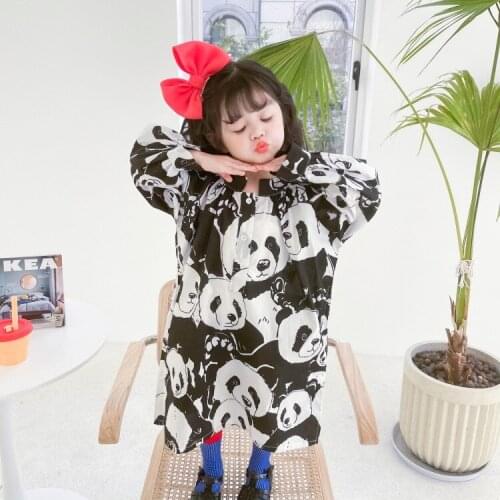 Panda Pattern Sundress Black and White Long Beach Dress 2021 for Girls Koresn Style Fashion Childrens Clothing Girls Clothing