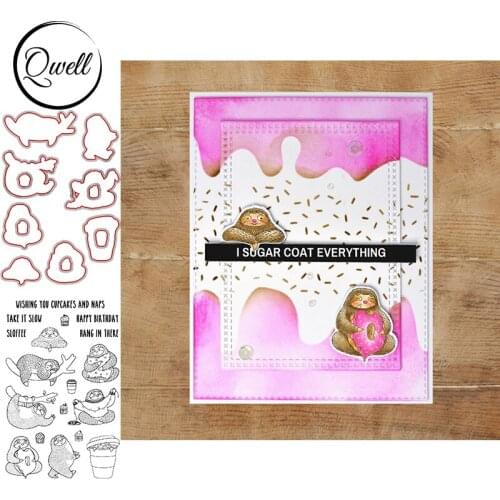 QWELL Animal Lazy Sloths Cutting Dies With Clear Transparent Stamps Set Words Take It Slow For DIY Scrapbooking Craft 2020 New