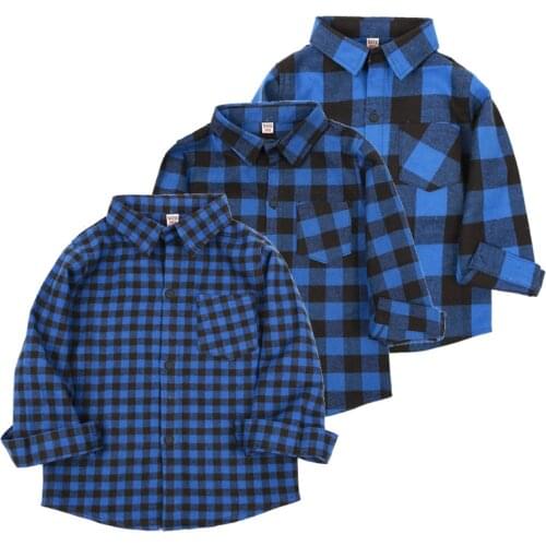 Blue Plaid Boys Shirts Checked Childrens Clothing Classic Shirt Tops Kids Tee Shirts Tops Cotton Baby Boy Overshirt Girl Jumper