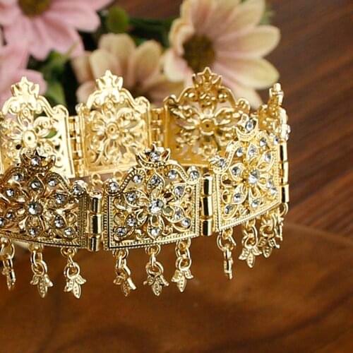 Sunspicems Gold Silver Color Crystal Tassels Headband Flower Choker For Women Algeria Crown Ethnic Wedding Jewelry 2021