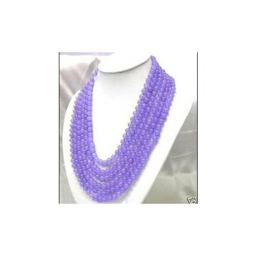 Wedding Woman Jewelry 6 Rows 6mm Round Purple Crystal Bead Necklace Handmade Charm