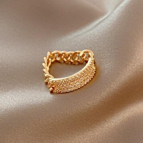 U-Magical Exaggerated Wide Geometric Chunky Curb Chain Ring for Women Shining Cubic Zircon Gold Metal Index Finger Ring Jewelry
