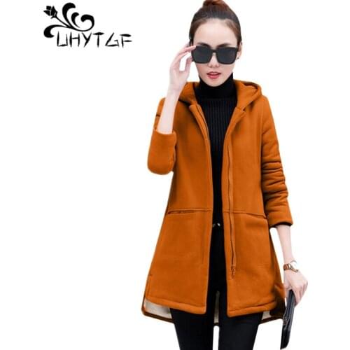 UHYTGF Womens winter coat parka tops Hooded plus velvet parka coat autumn coats Windproof Warm thick cotton jacket Plus size 767
