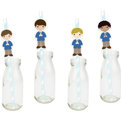 Boy First Communion Party Straw For Paper Straws Decoration Birthday Party Festive Supplies Paper Drinking Straws 24PCS