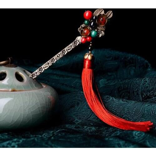 Hair Sticks For Women Vertical Clip New Arrival Retro Coffee Red Tassel Headwear Jewelry Accessories Wedding Decoration Tiara