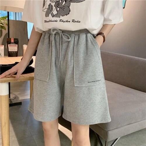 Women Knee Length Pants 2021 Summer High Waist Wide Leg Short Pants Drawstring Korean style cotton Casual loose Jogger Trousers