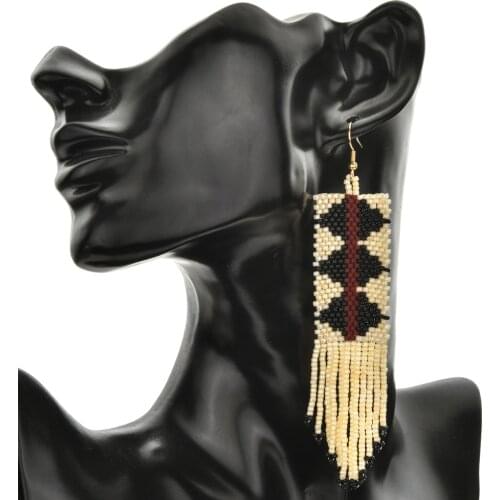 ZMZY Long Statement Earring Drop Dangle Earrings Boho Jewelry Tassel Miyuki Beads Earings For Women Handmade Woven Ear Rings