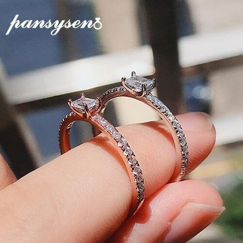 PANSYSEN 100% Real 925 Sterling Silver Simulate Moissanite Diamond CZ Wedding Engagement Ring Classic Fine Jewelry Wedding Bands