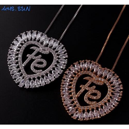 MHS.SUN Women cubic zirconia fe faith necklace with heart pendant fashion cz crystal sreligion jewelry for female party gift 1pc