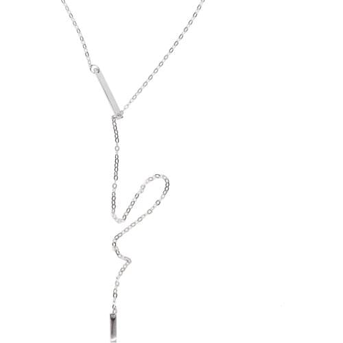 100% 925 sterling silver high polished bar lariat Y shape delicate chain simple rectangle tag custom name silver necklace