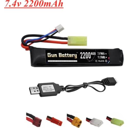 103mm 7.4v 2200mAh Lipo Battery for Water Gun 2S 7.4V Battery + Charger for Mini Airsoft BB Air Pistol Electric Toys Guns Parts