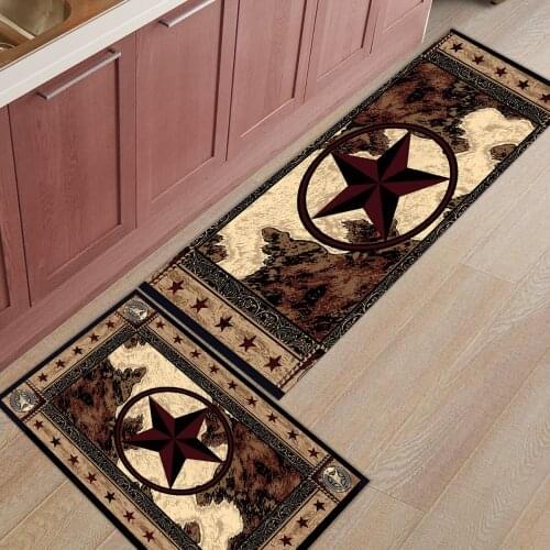 2Pcs/Set Western Texas Star Rustic Vintage Kitchen Accessories Door Mat Tapete Doormats Carpet Room Pad Floor Mats Home Rugs