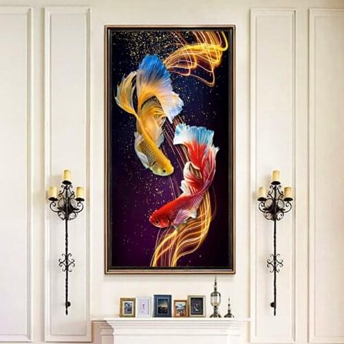 2021 new arrive 5D Needlework Diy Diamond Painting Cross Stitch Fish Printed princess Goldfish Diamond Embroidery round AB Drill