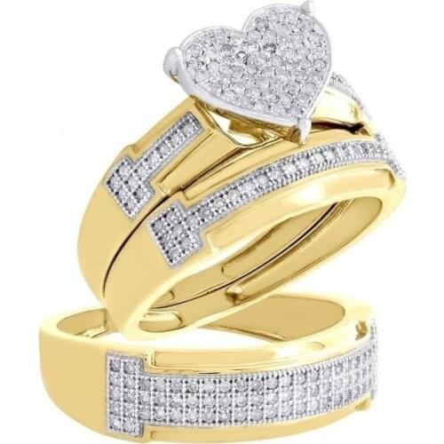 3pc/set Gorgeous Sparkling Two-tone Heart Ring Crystal Birthstone Jewelry Propose Anniversary Gift Bridal Wedding Party Ring Set