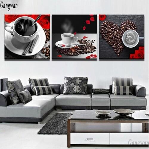 3D DIY Diamond Painting 3 pcs Coffee Cup bean rose Cross Stitch kit Mosaic Crystal Diamond kitchen Decoration Diamond embroidery