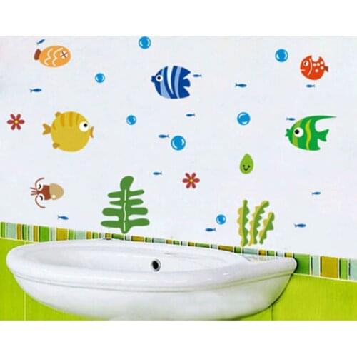 3D 42*24cm PVC Sea Fish Spit Bubbles Wall Decor Children Room Wall Stick Can Remove Wall Stickers Cartoon Wall Decor