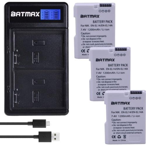 Batmax 3x EN-EL14 EN-EL14a Battery akku +New LCD USB Dual Charger for Nikon D3100 D3200 D3300 D5600 D5100 D5200 D5300 P7000