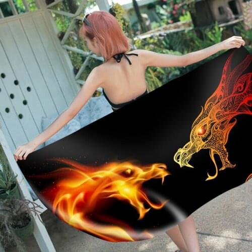 Free shipping Cool Dragon Fire Flame Pattern Adult Kids Yoga Yogi Spa Pool Swim Bath Beach Towel Christmas Holiday Birthday Gift